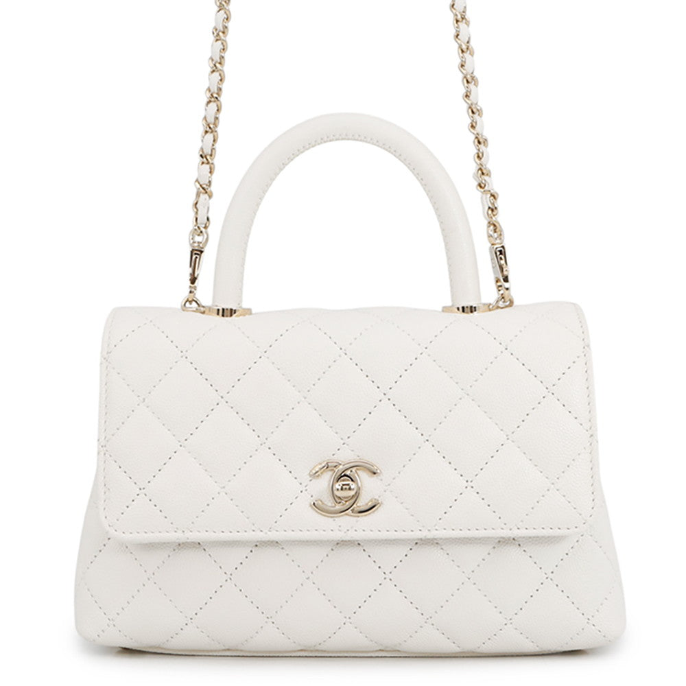 CHANEL Coco Handle 2WAYHandbag WhiteA92990 Caviar Leather Size XS