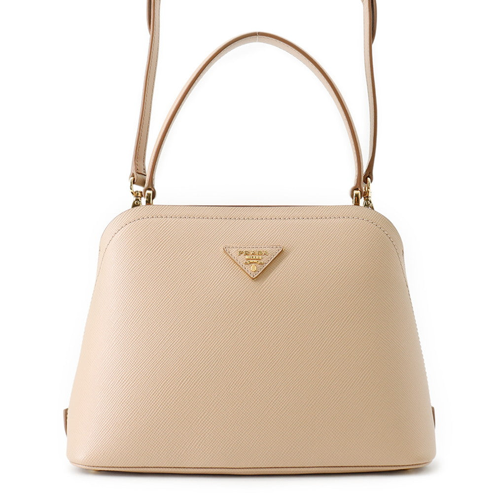 PRADA Matinee 2-Way Handbag Beige1BA251 Leather Size Small