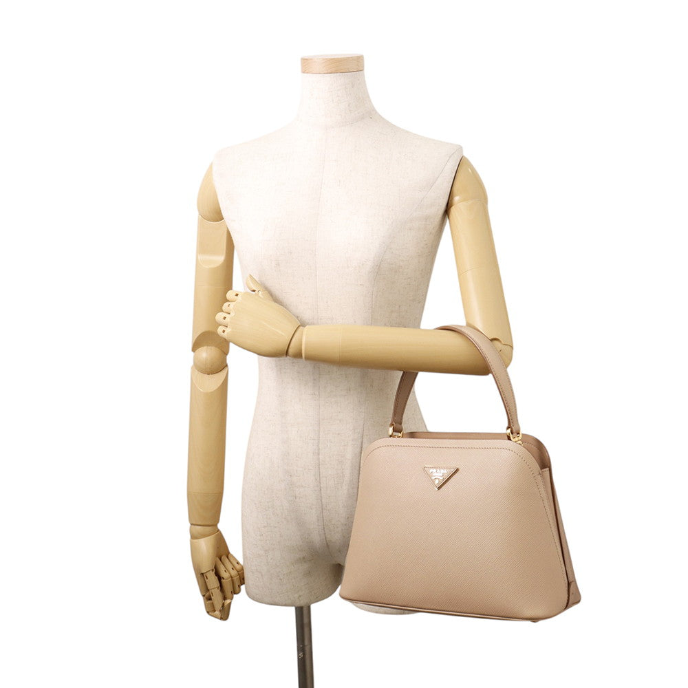 PRADA Matinee 2-Way Handbag Beige1BA251 Leather Size Small