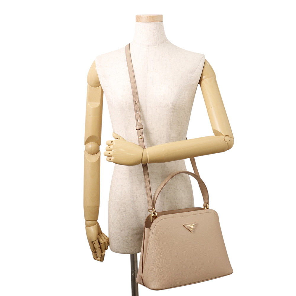PRADA Matinee 2-Way Handbag Beige1BA251 Leather Size Small