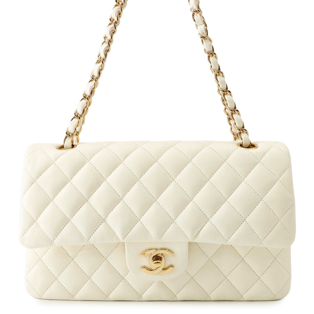 CHANEL Matelasse Double Flap Chain Shoulder Bag WhiteA01112 Lambskin Size 25