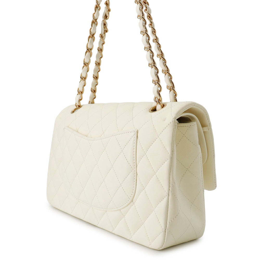 CHANEL Matelasse Double Flap Chain Shoulder Bag WhiteA01112 Lambskin Size 25