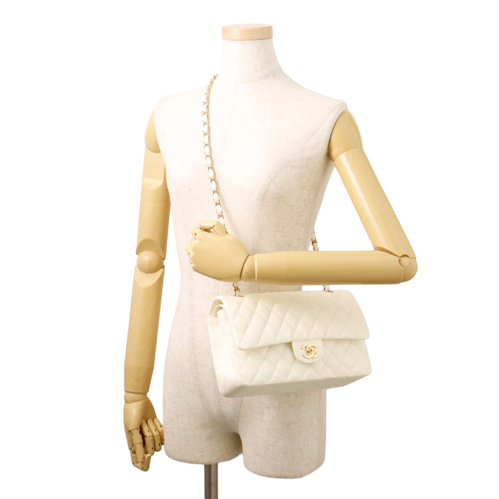 CHANEL Matelasse Double Flap Chain Shoulder Bag WhiteA01112 Lambskin Size 25