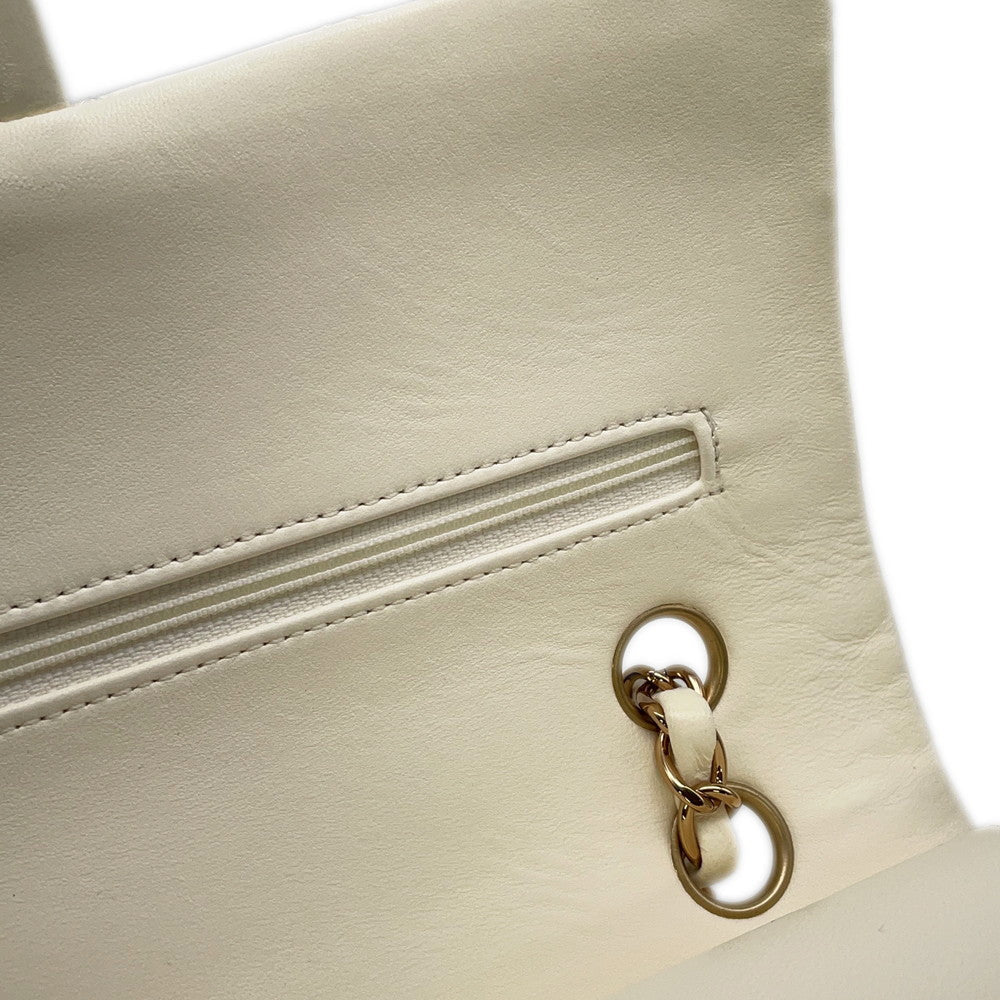 CHANEL Matelasse Double Flap Chain Shoulder Bag WhiteA01112 Lambskin Size 25