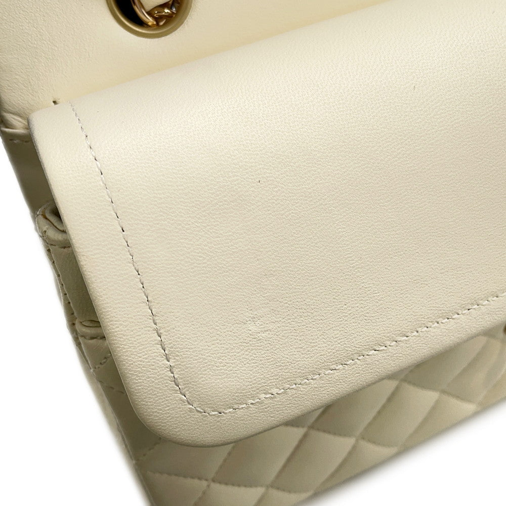 CHANEL Matelasse Double Flap Chain Shoulder Bag WhiteA01112 Lambskin Size 25