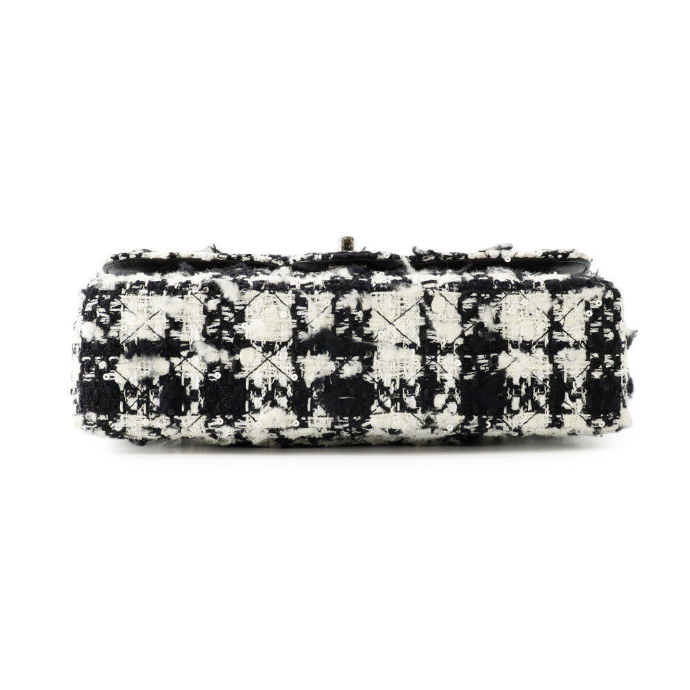 CHANEL Matelasse Double Flap Chain Shoulder Bag Black/WhiteA01112 Tweed Size 25