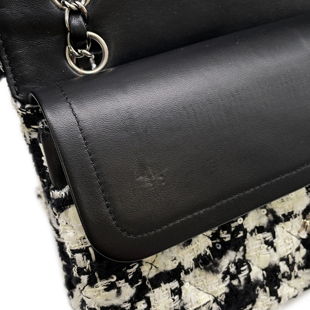 CHANEL Matelasse Double Flap Chain Shoulder Bag Black/WhiteA01112 Tweed Size 25