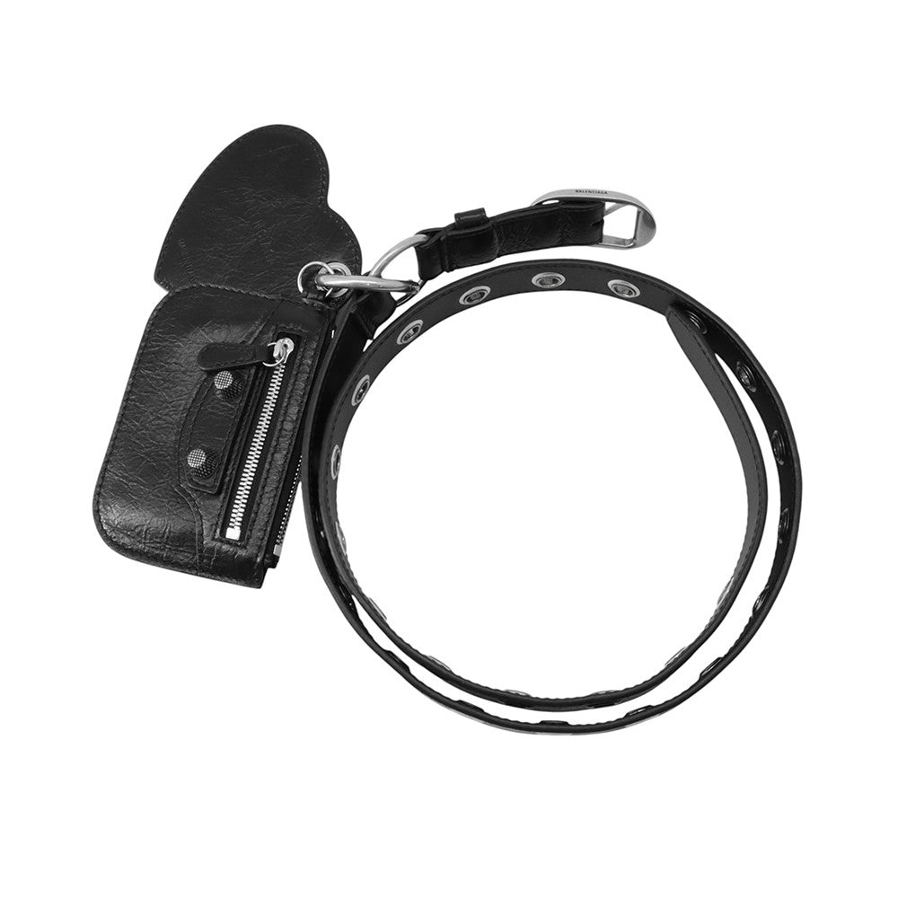 BALENCIAGA Luca Goal Bag Charm Belt Size 105 Black718979 Leather
