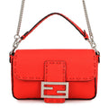 FENDI Selleria Baguette 2-Way Chain Shoulder Bag Red8BS017 Leather Size Mini