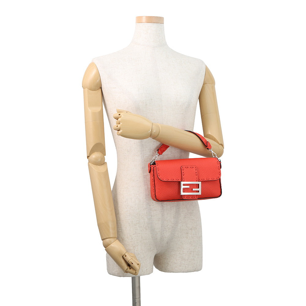 FENDI Selleria Baguette 2-Way Chain Shoulder Bag Red8BS017 Leather Size Mini