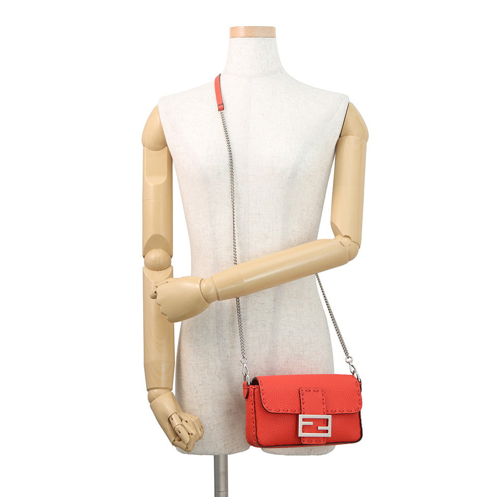 FENDI Selleria Baguette 2-Way Chain Shoulder Bag Red8BS017 Leather Size Mini