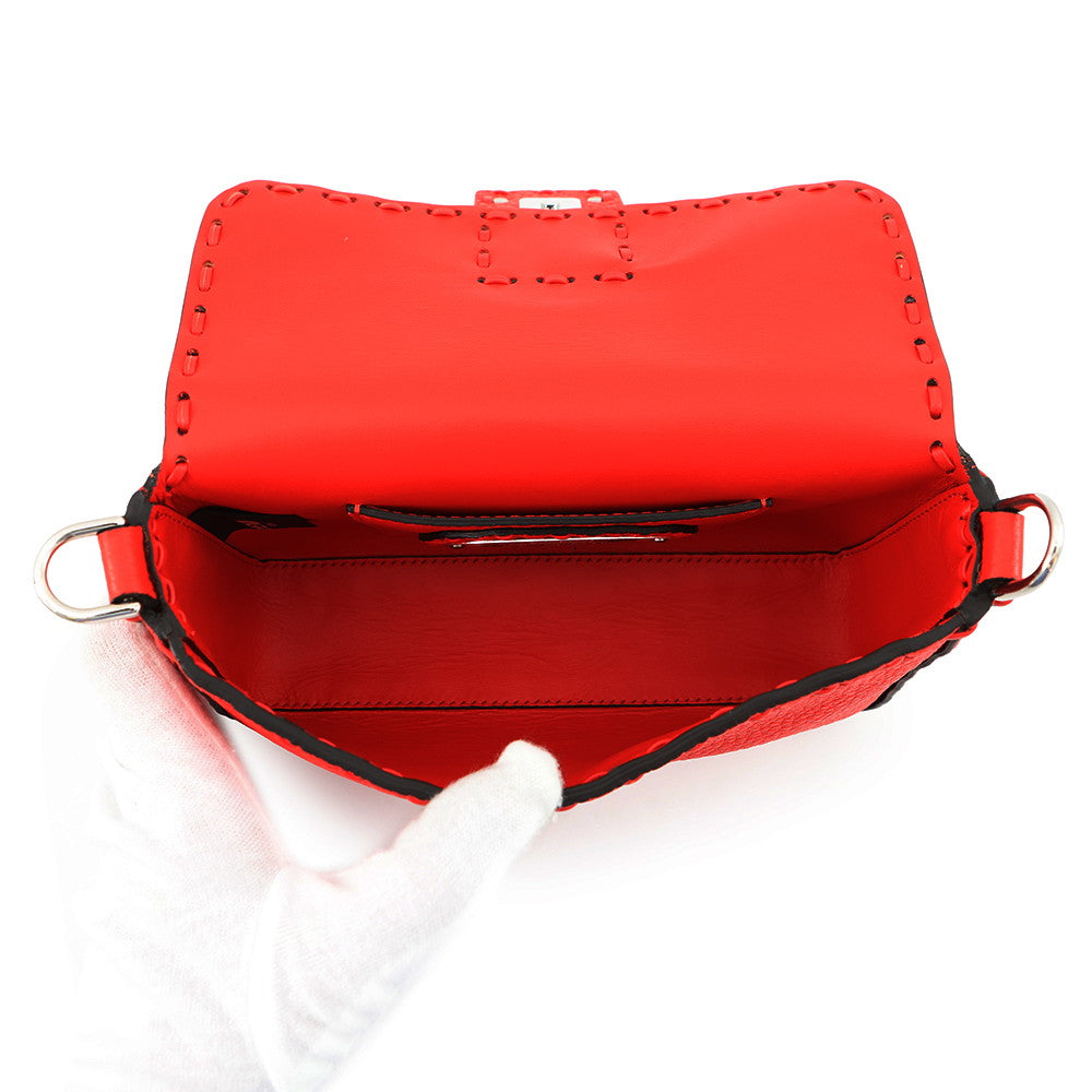 FENDI Selleria Baguette 2-Way Chain Shoulder Bag Red8BS017 Leather Size Mini