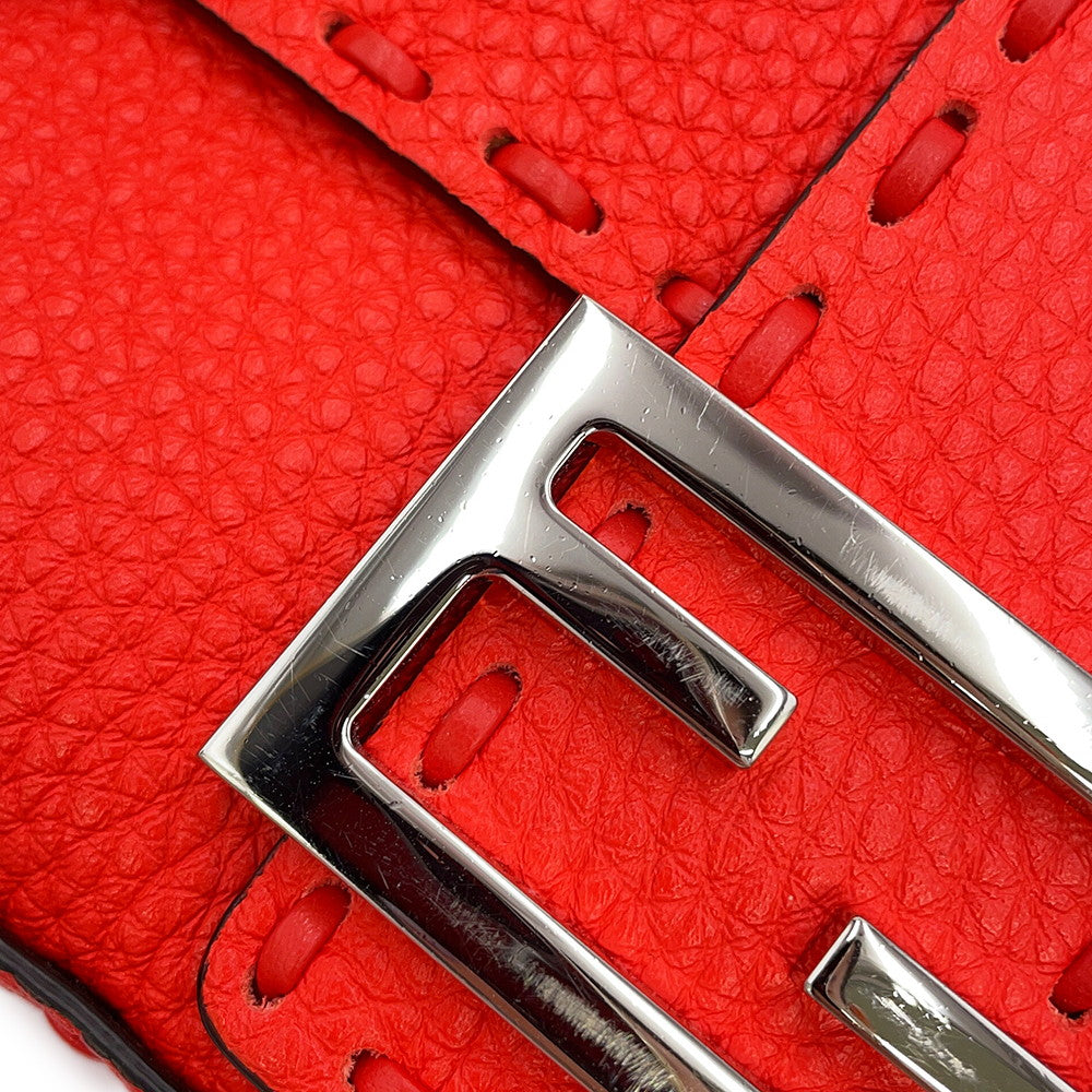 FENDI Selleria Baguette 2-Way Chain Shoulder Bag Red8BS017 Leather Size Mini