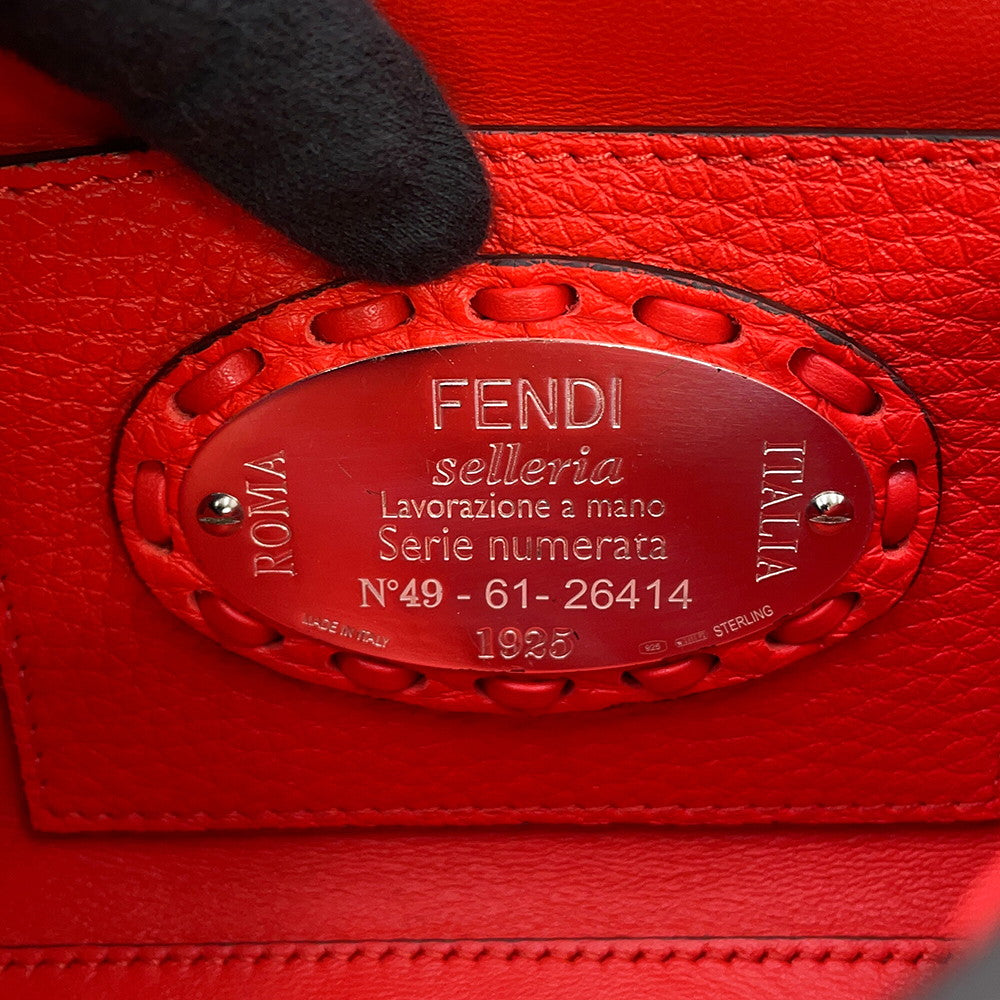 FENDI Selleria Baguette 2-Way Chain Shoulder Bag Red8BS017 Leather Size Mini