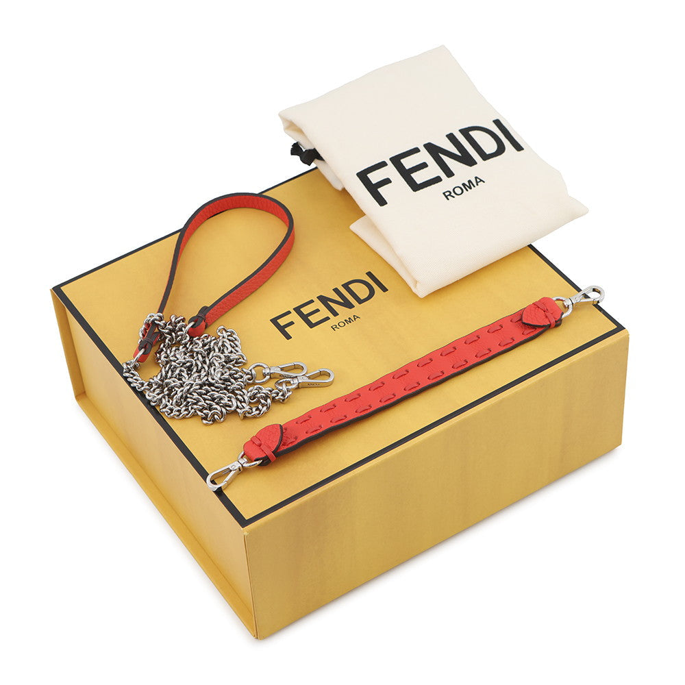 FENDI Selleria Baguette 2-Way Chain Shoulder Bag Red8BS017 Leather Size Mini