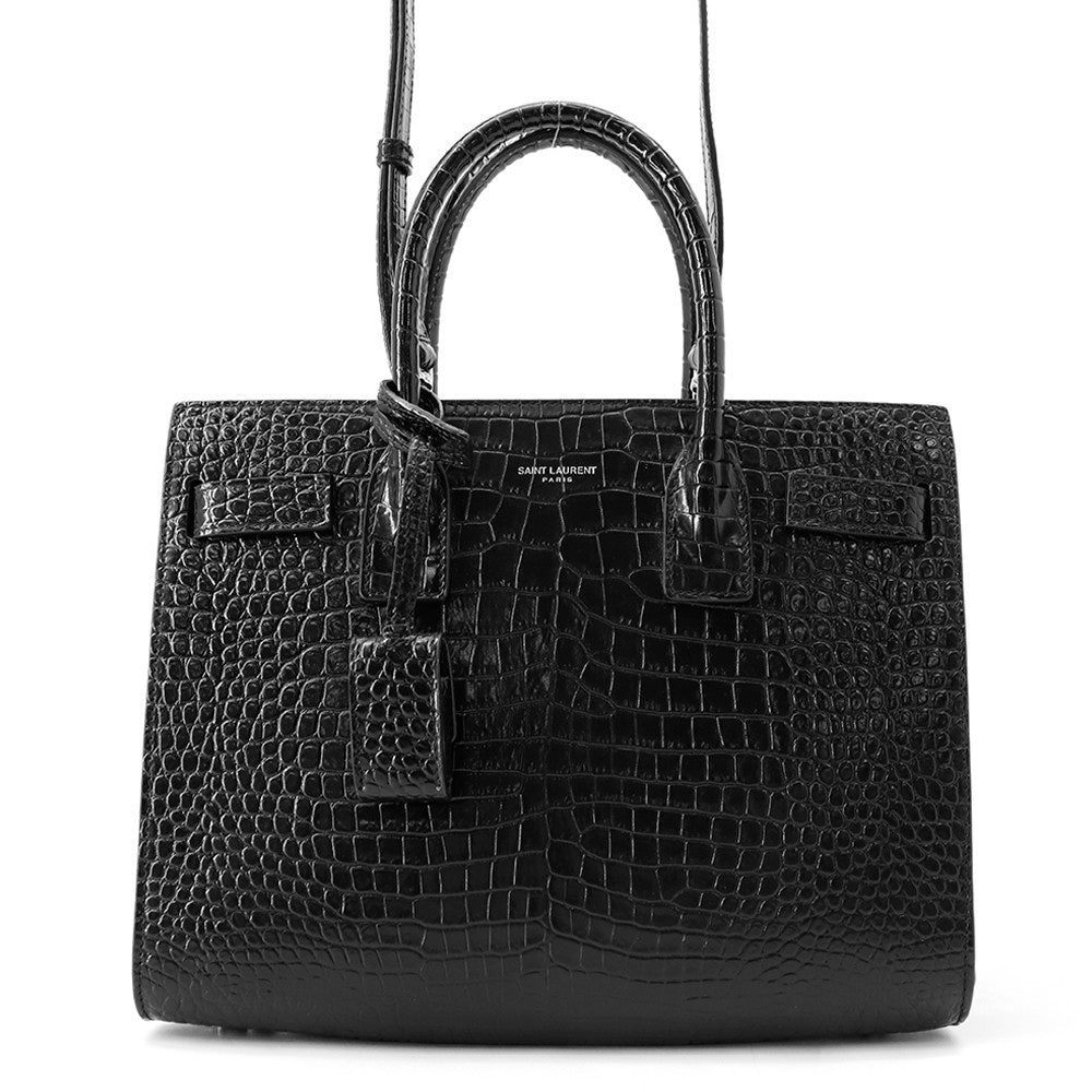 SAINT LAURENT PARIS Jour Baby Black421863 Croco embossed leather