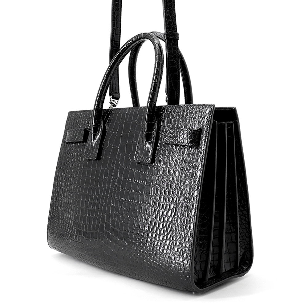 SAINT LAURENT PARIS Jour Baby Black421863 Croco embossed leather