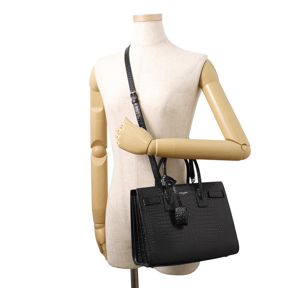 SAINT LAURENT PARIS Jour Baby Black421863 Croco embossed leather
