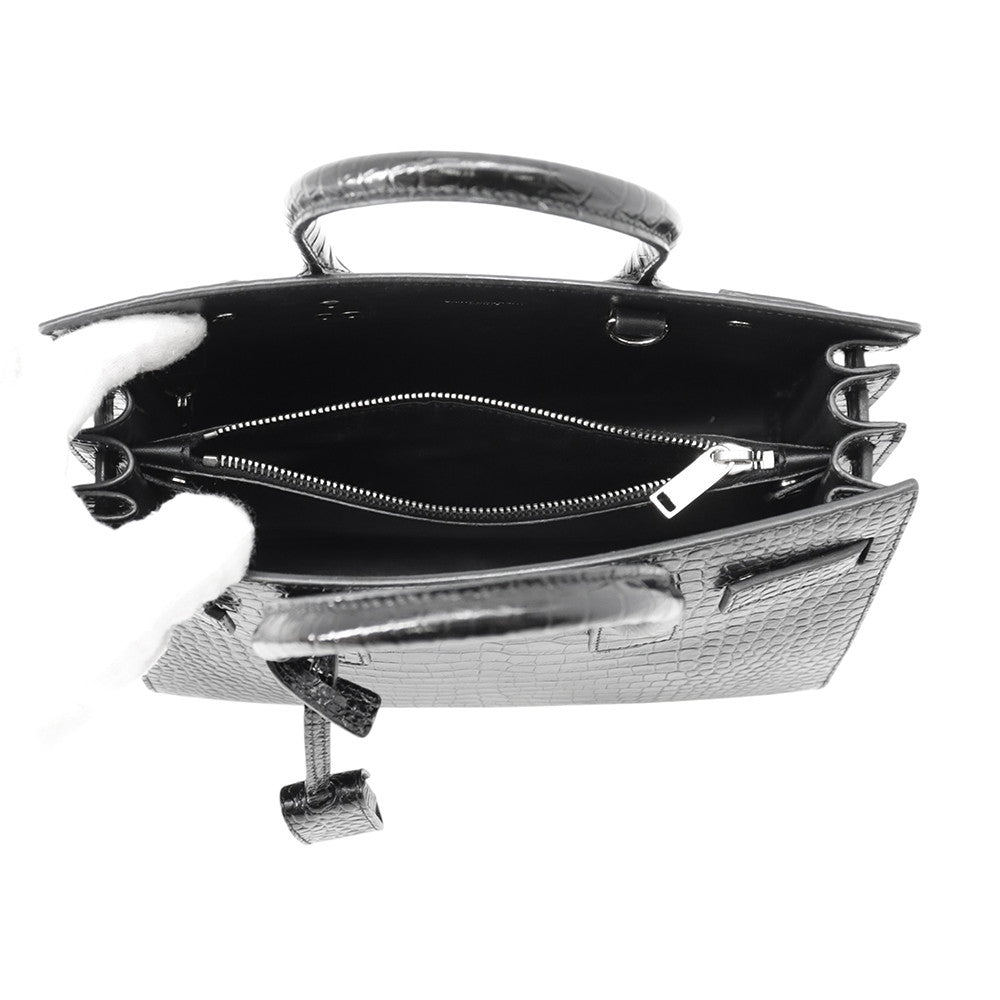 SAINT LAURENT PARIS Jour Baby Black421863 Croco embossed leather
