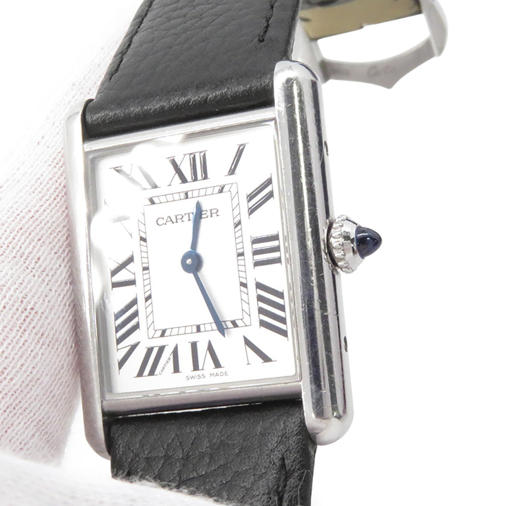 CARTIER Tank must LM 未 Stainless Steel Leather Silver DialWSTA0041