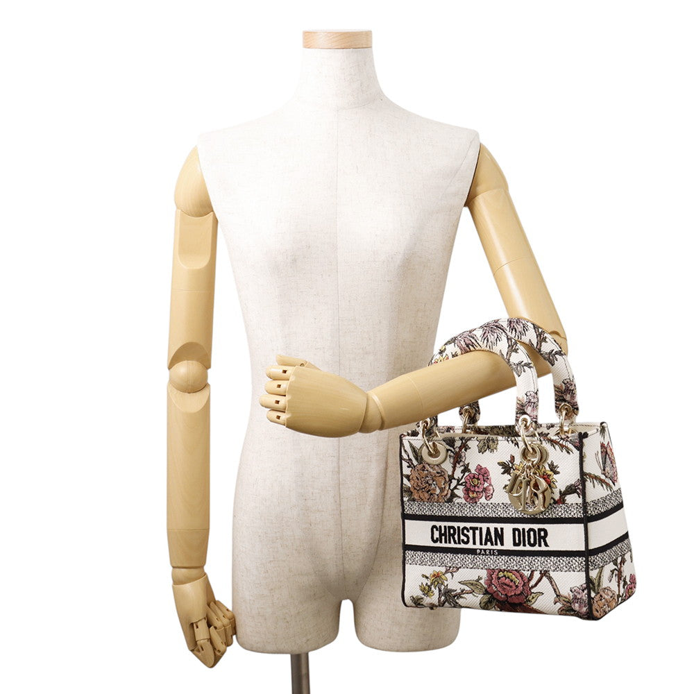 Dior Lady D-Lite 2WAY Bag White/Multicolor Canvas Size Medium