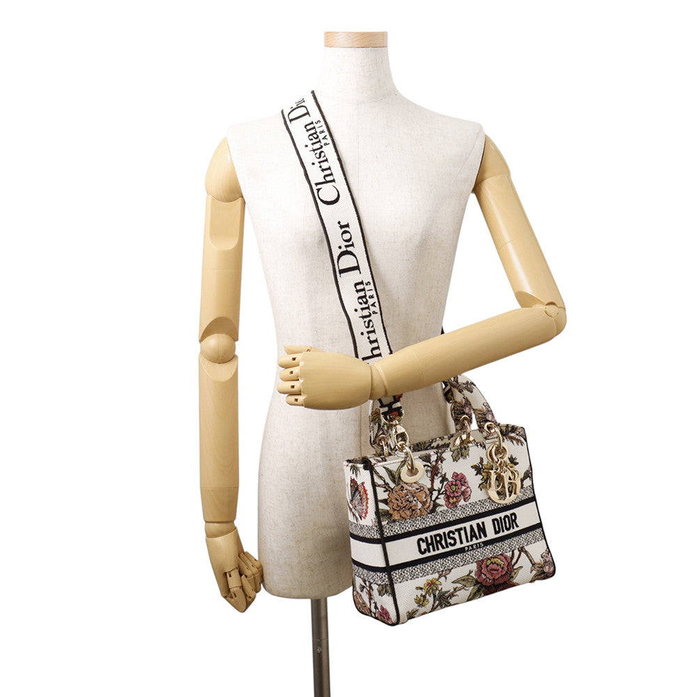 Dior Lady D-Lite 2WAY Bag White/Multicolor Canvas Size Medium
