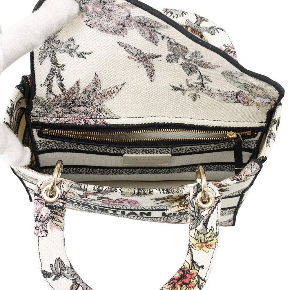 Dior Lady D-Lite 2WAY Bag White/Multicolor Canvas Size Medium
