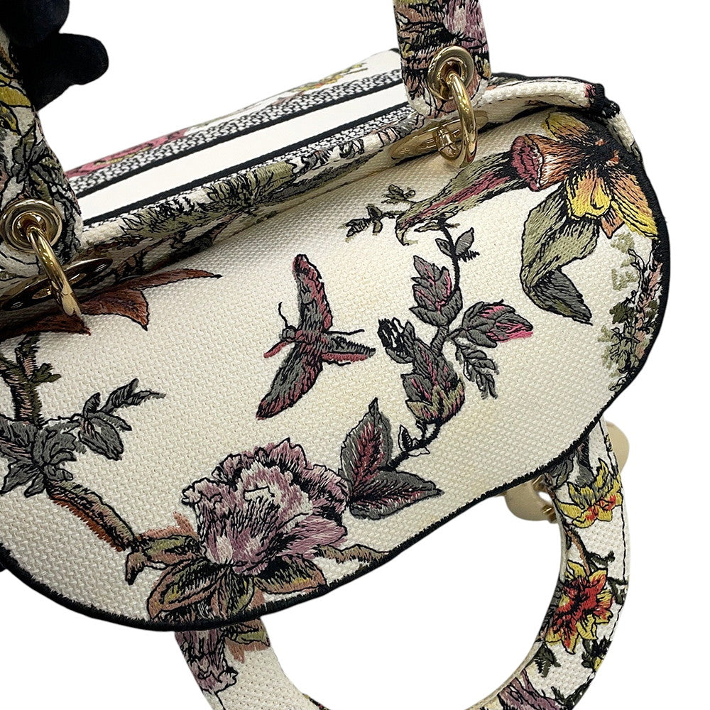 Dior Lady D-Lite 2WAY Bag White/Multicolor Canvas Size Medium