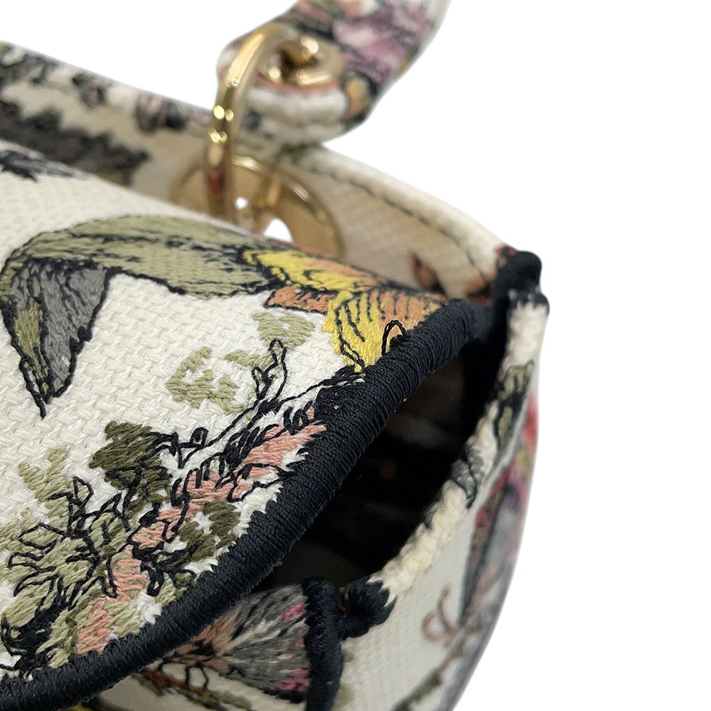 Dior Lady D-Lite 2WAY Bag White/Multicolor Canvas Size Medium