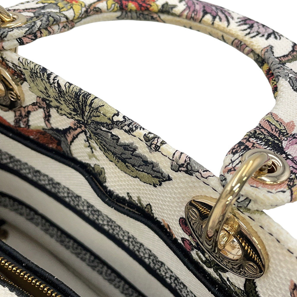 Dior Lady D-Lite 2WAY Bag White/Multicolor Canvas Size Medium