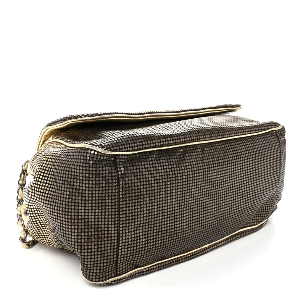 Metallic Lambskin Perforated Hollywood Accordion Flap Bag Gold