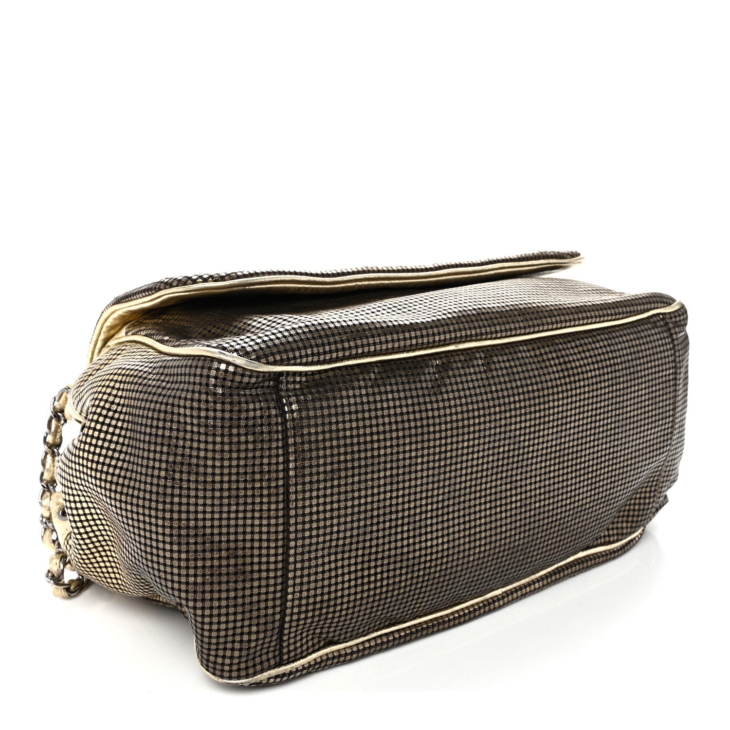 Metallic Lambskin Perforated Hollywood Accordion Flap Bag Gold