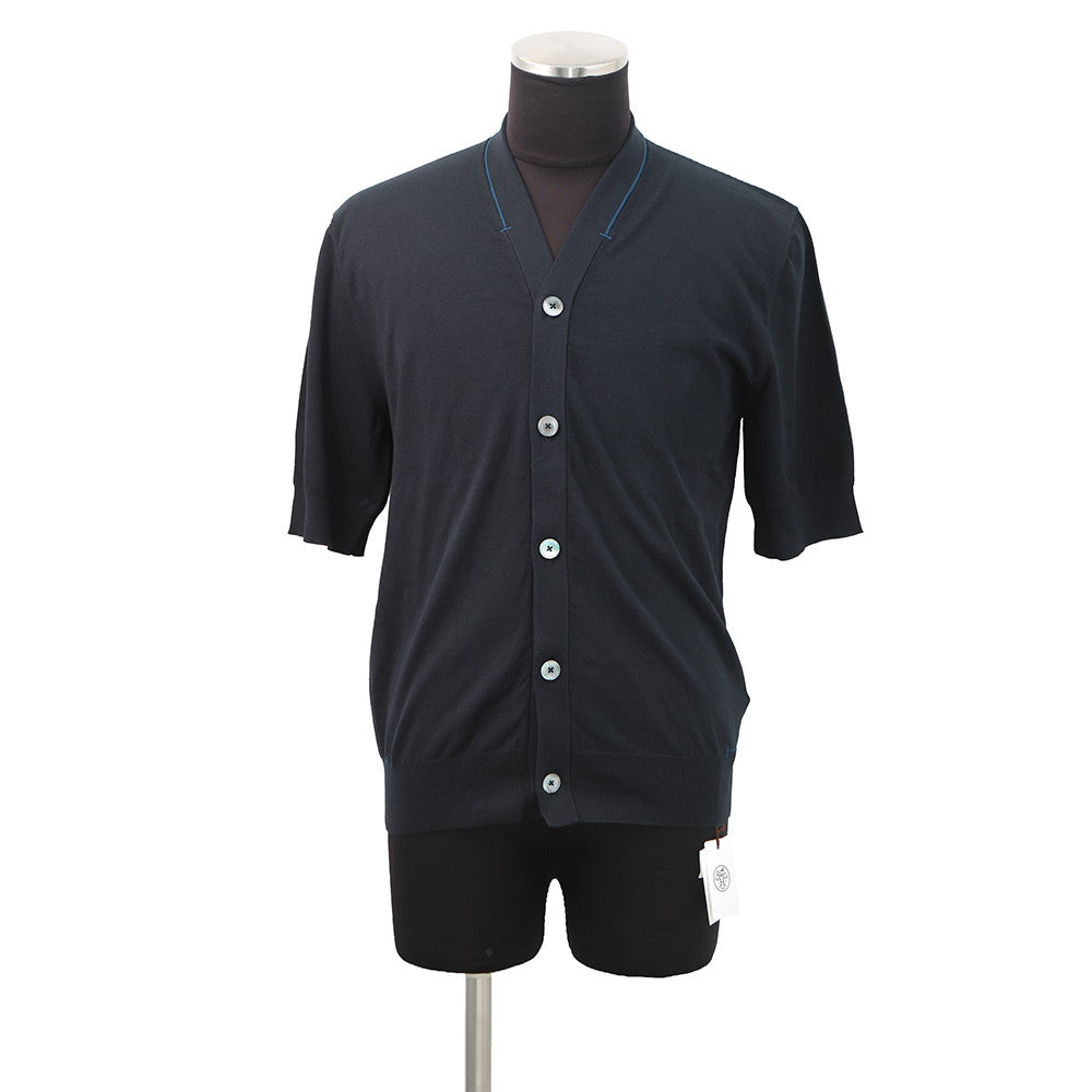 HERMES Short-sleeved cardigan 《H Baltack》 Size S Navy Cotton100%