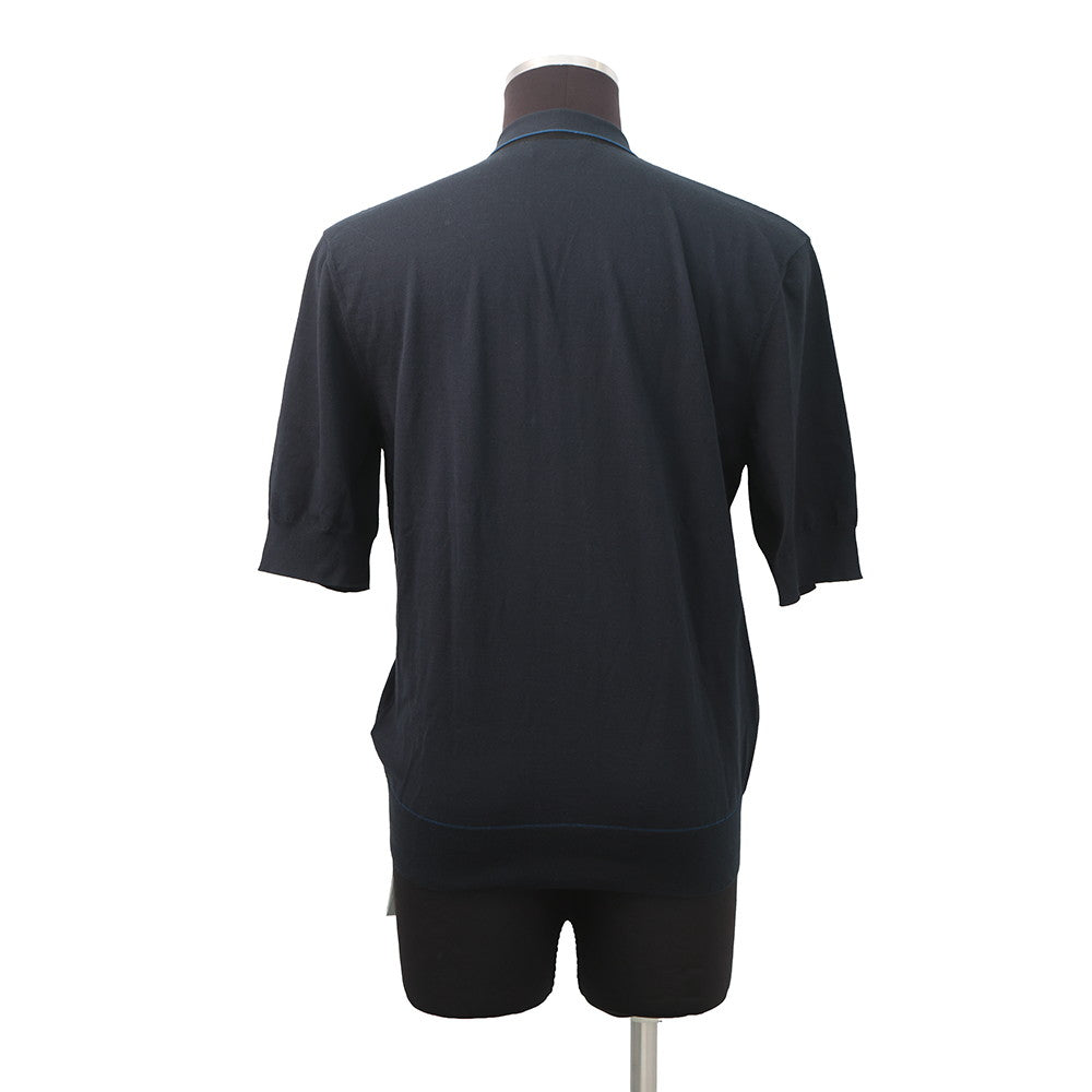 HERMES Short-sleeved cardigan 《H Baltack》 Size S Navy Cotton100%
