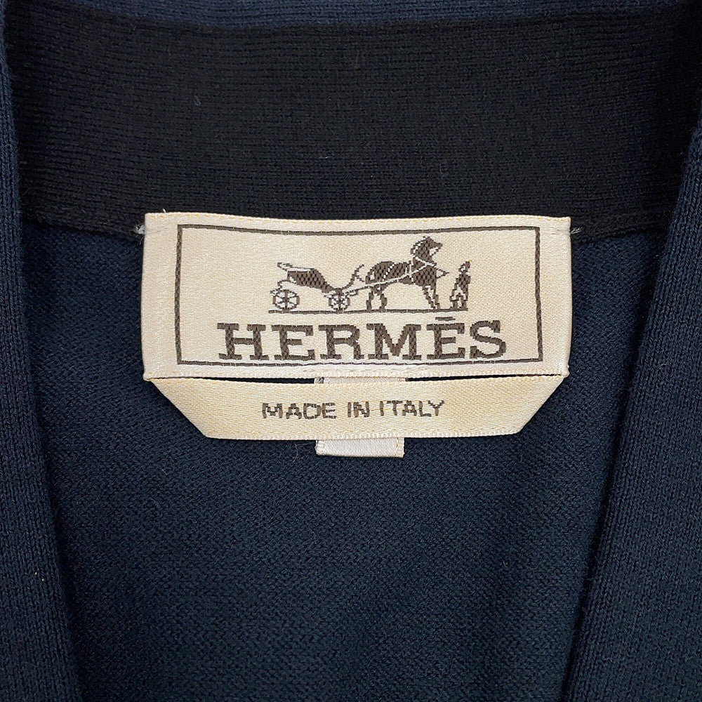 HERMES Short-sleeved cardigan 《H Baltack》 Size S Navy Cotton100%