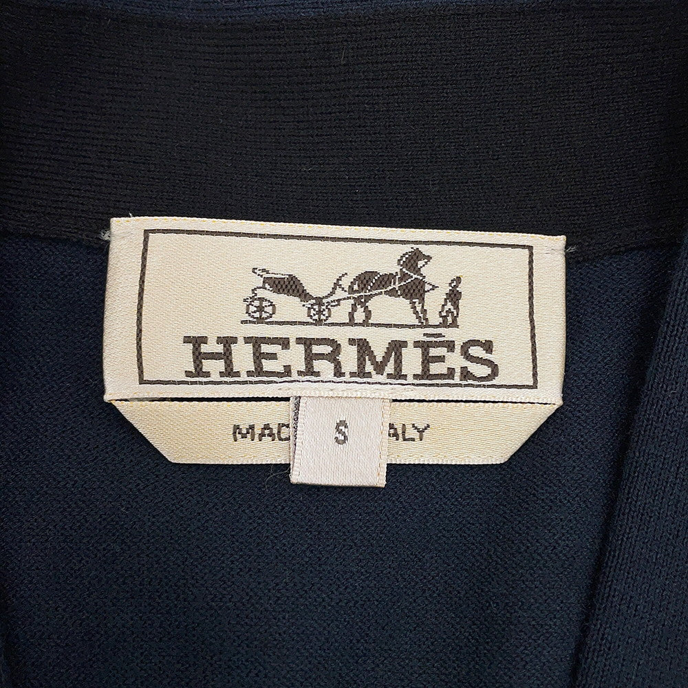 HERMES Short-sleeved cardigan 《H Baltack》 Size S Navy Cotton100%