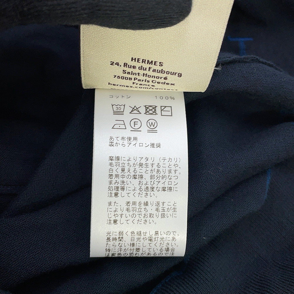 HERMES Short-sleeved cardigan 《H Baltack》 Size S Navy Cotton100%