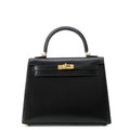HERMES Kelly Sellier Black Box Calf Leather Size 25
