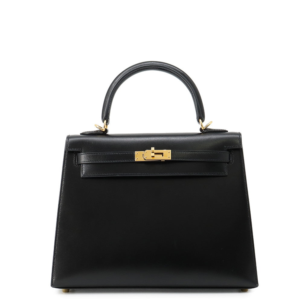 HERMES Kelly Sellier Black Box Calf Leather Size 25
