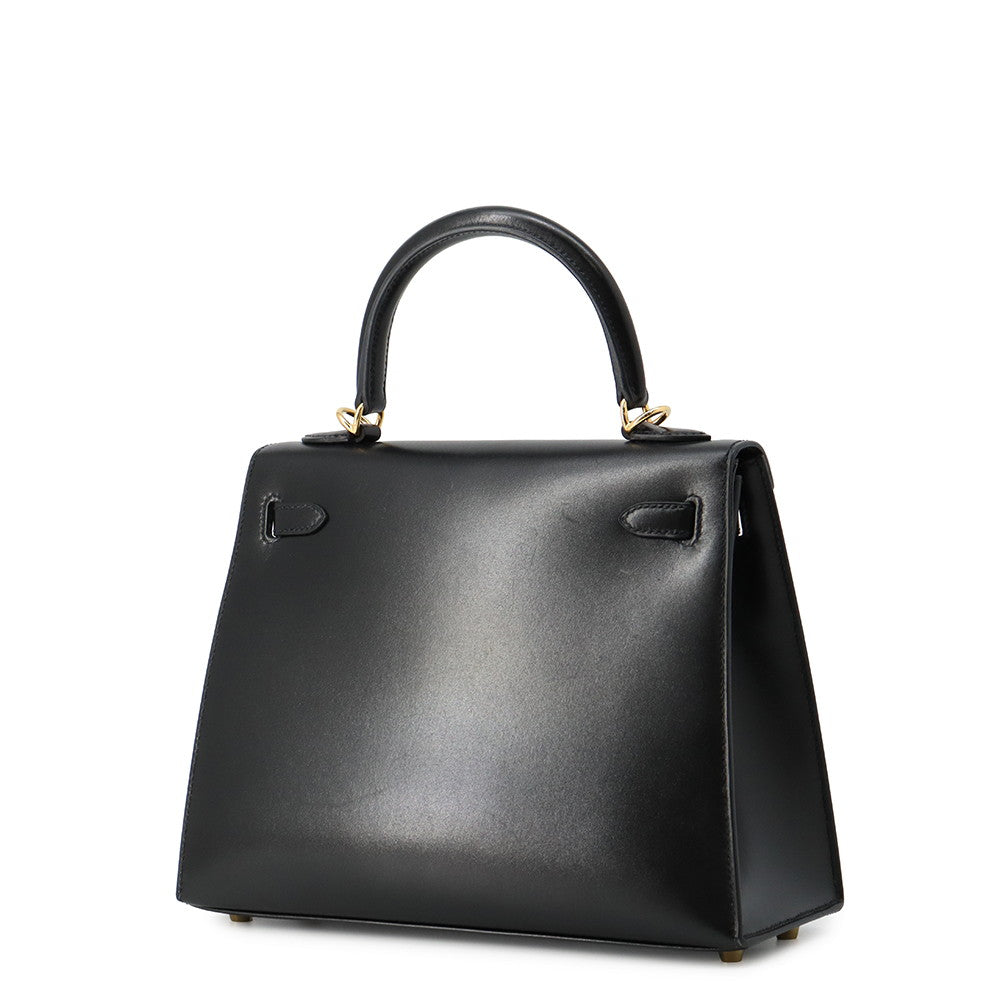 HERMES Kelly Sellier Black Box Calf Leather Size 25