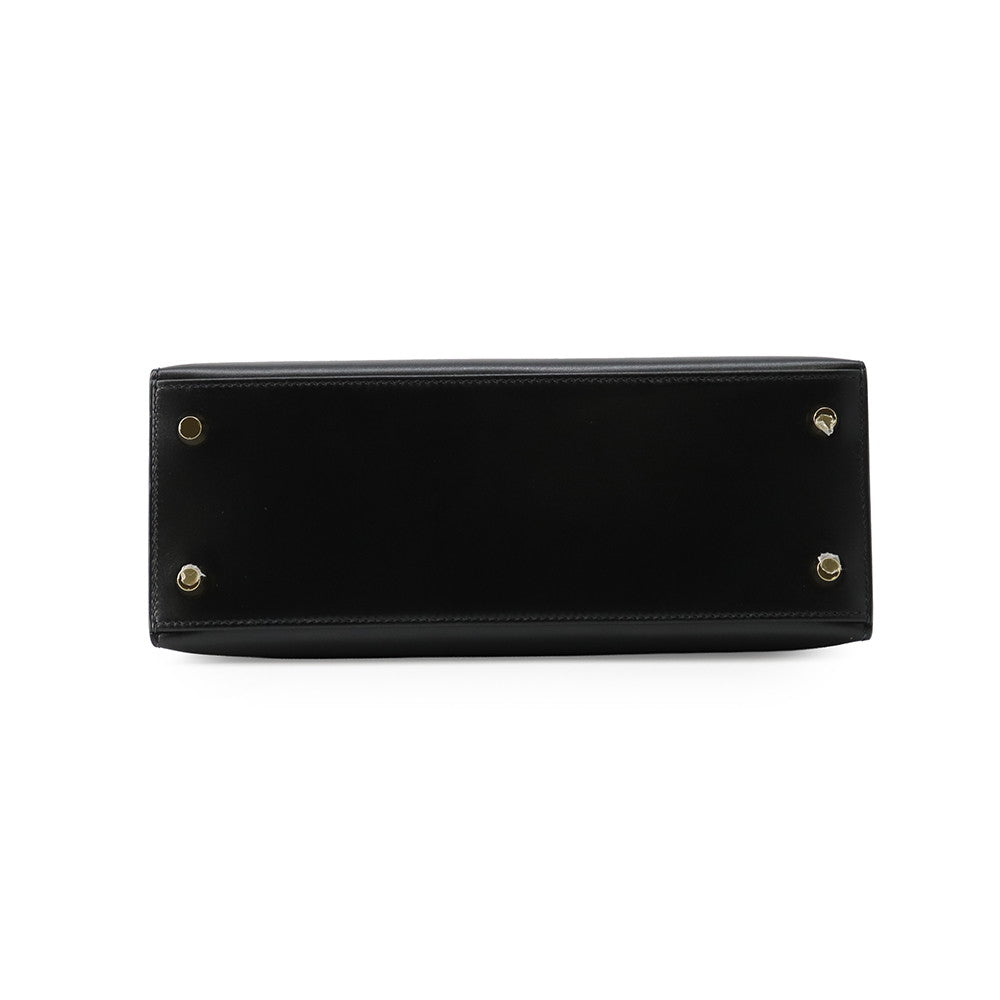 HERMES Kelly Sellier Black Box Calf Leather Size 25