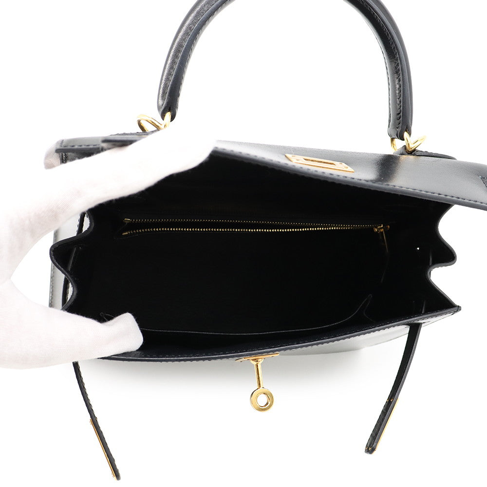 HERMES Kelly Sellier Black Box Calf Leather Size 25