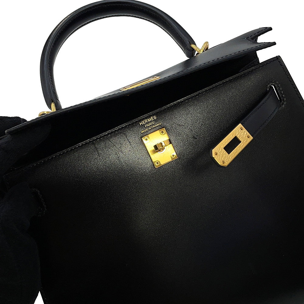 HERMES Kelly Sellier Black Box Calf Leather Size 25