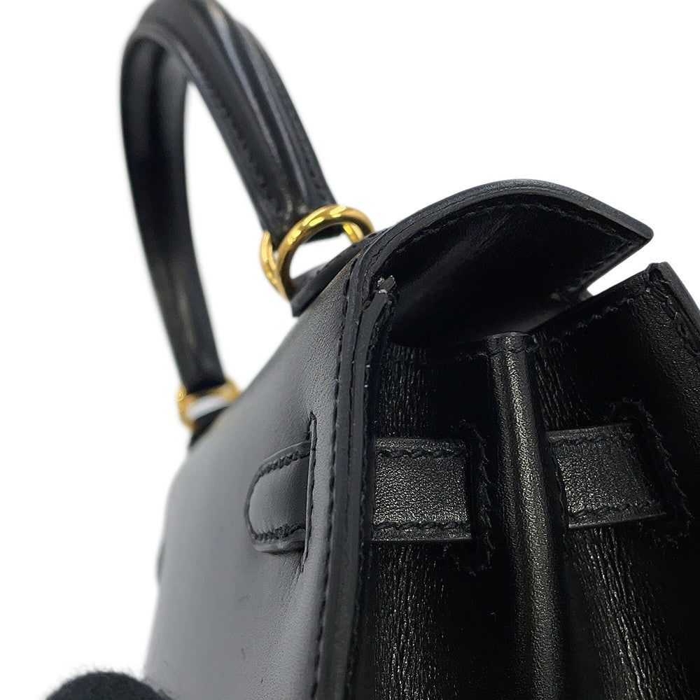 HERMES Kelly Sellier Black Box Calf Leather Size 25