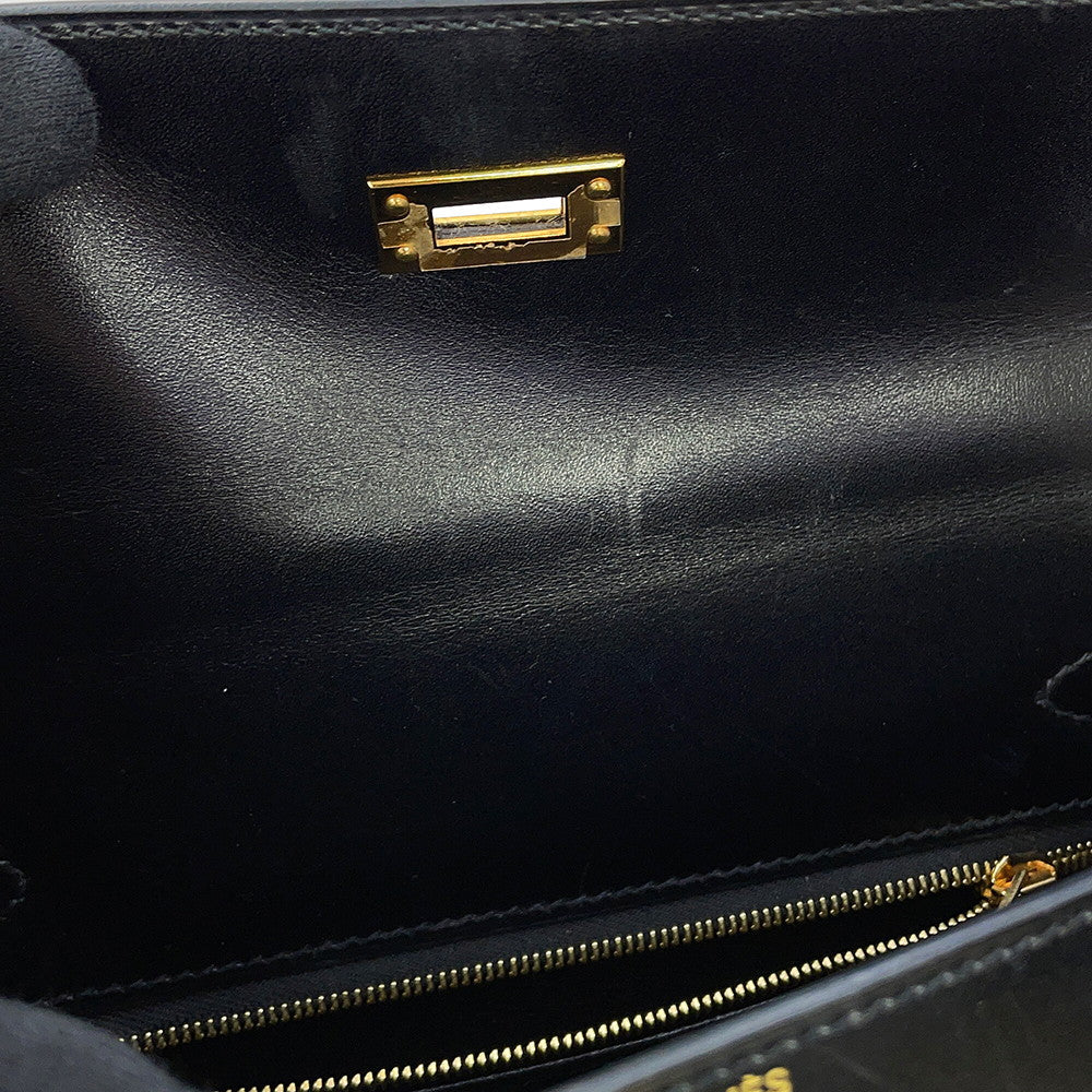 HERMES Kelly Sellier Black Box Calf Leather Size 25