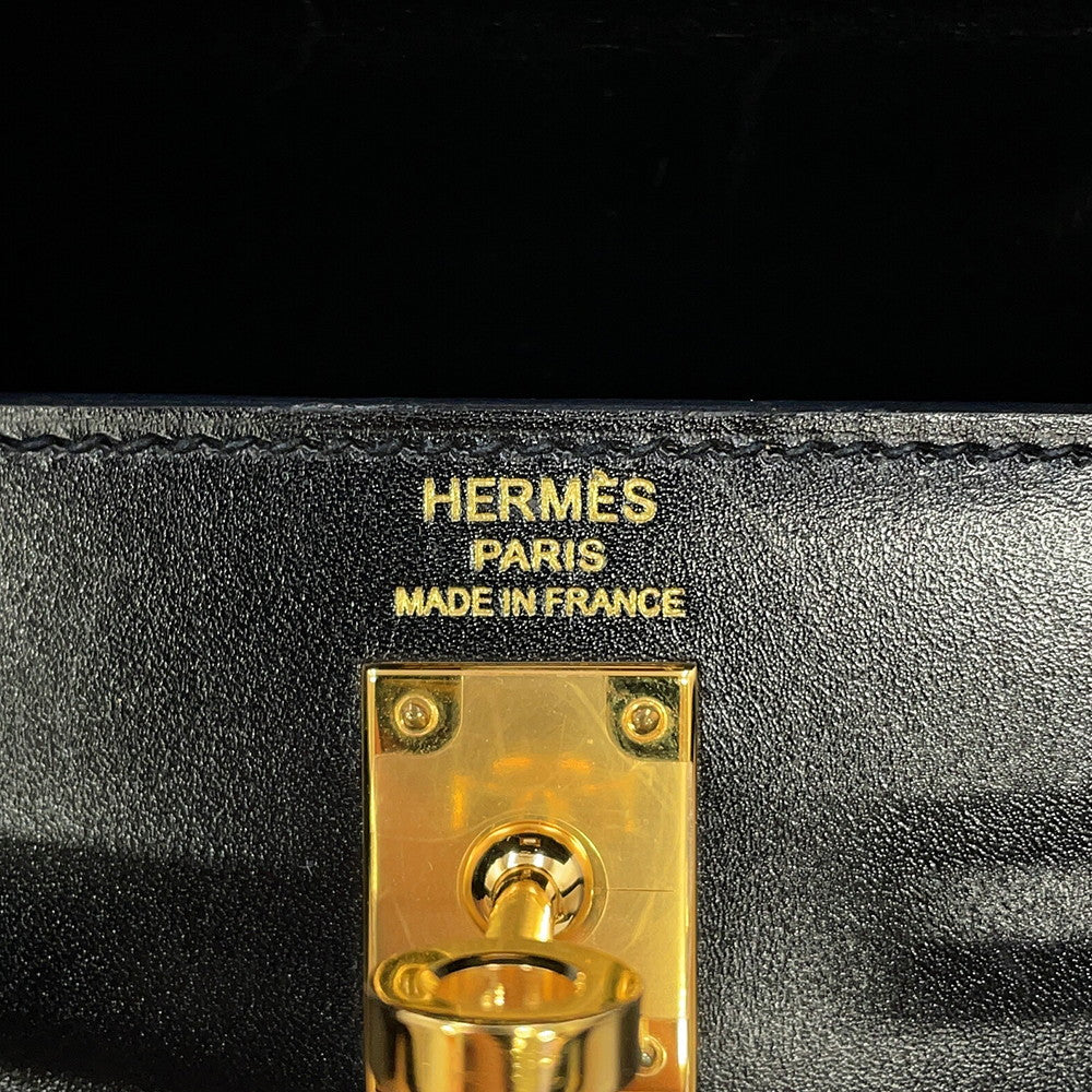 HERMES Kelly Sellier Black Box Calf Leather Size 25
