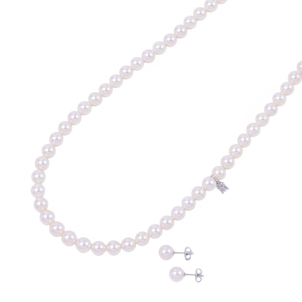 MIKIMOTO Etrenne Necklace and Earrings Set 18K White Gold