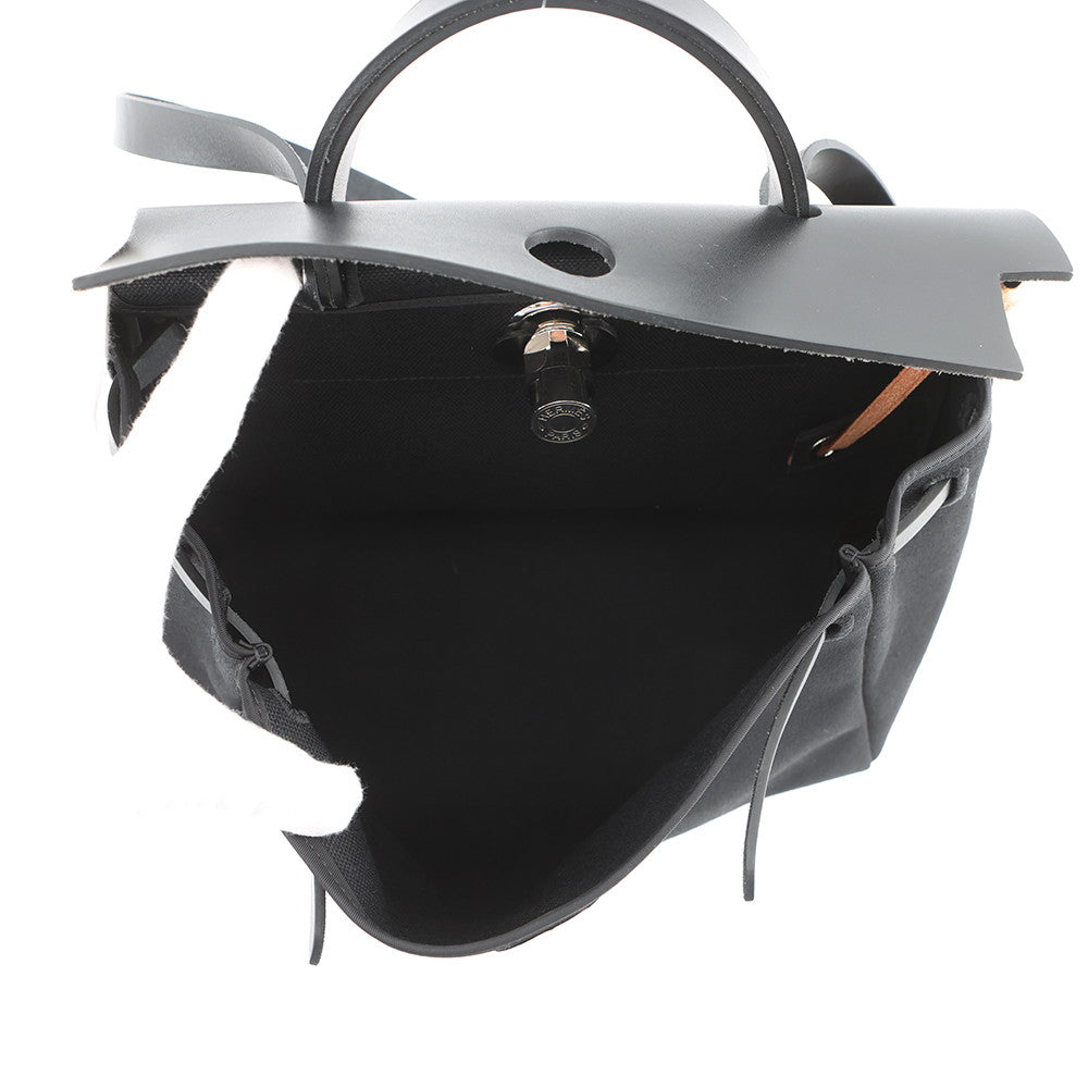 HERMES Herbag Zip SPO Black Toile Officier Vache Hunter Leather Size PM