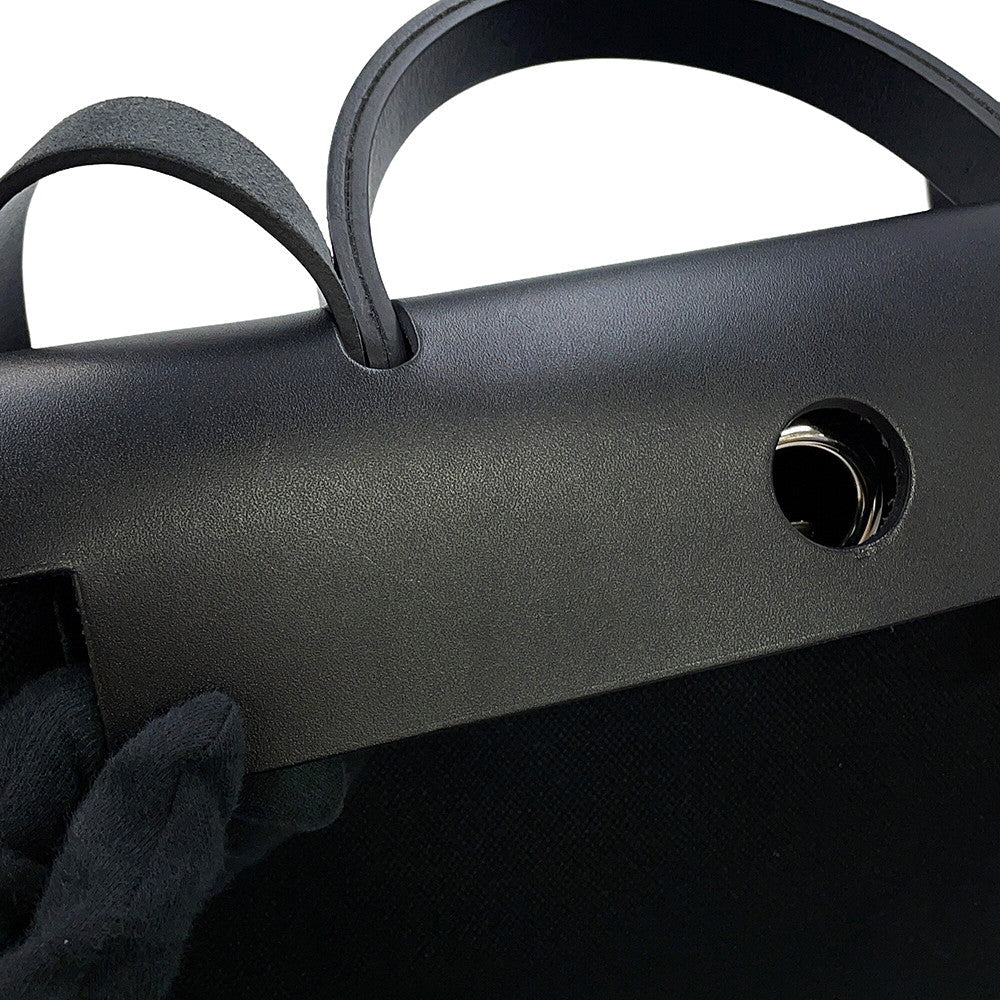 HERMES Herbag Zip SPO Black Toile Officier Vache Hunter Leather Size PM