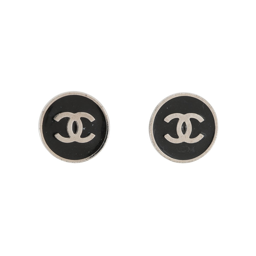 CHANEL CC Logo Earring Black Metal